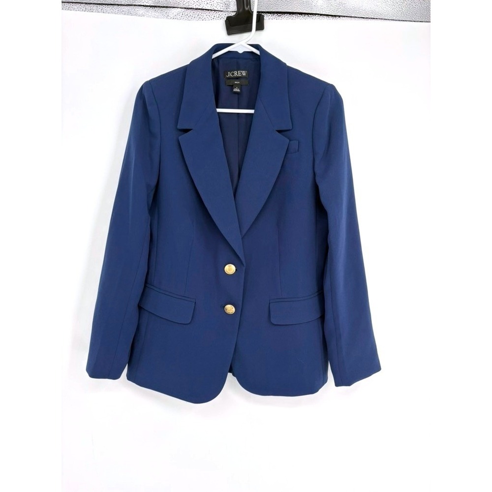 J.Crew Blazer Womens 4 Blue Willa Blazer Gold Crest Buttons Professional Navy